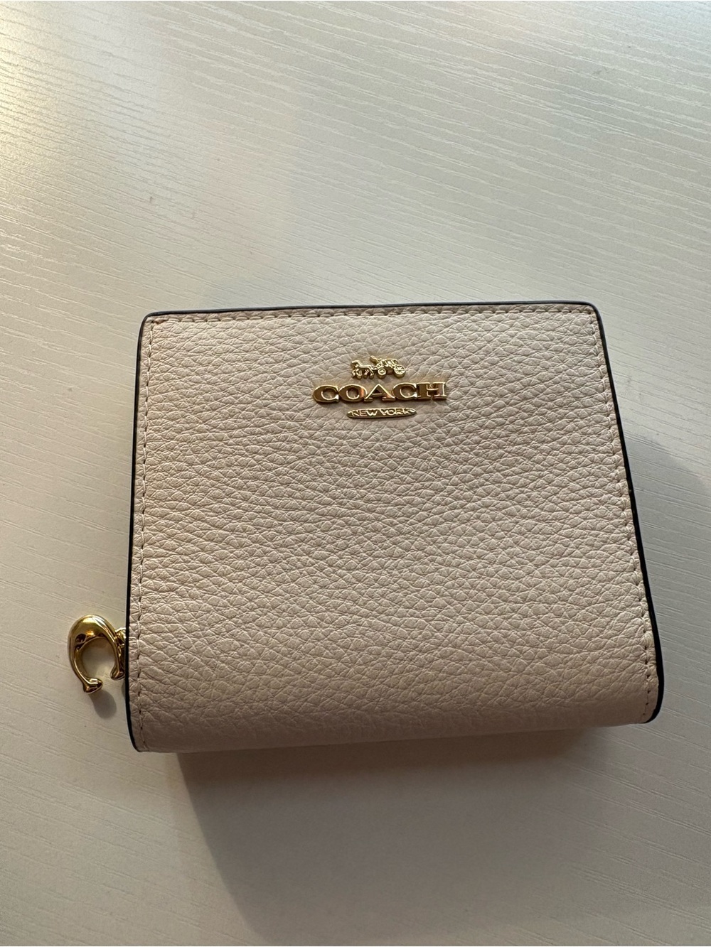 Coach Pebbled Leather Compact Wallet in Light ivory